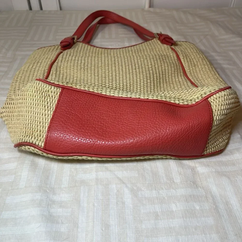 Tory Burch Pink Raffia Basket Weave Tote Straw Handbag